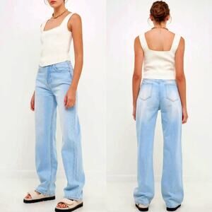 Grey Lab Los Angeles High Waist Medium Wash Wide Leg Jeans Size 30